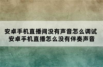 安卓手机直播间没有声音怎么调试 安卓手机直播怎么没有伴奏声音